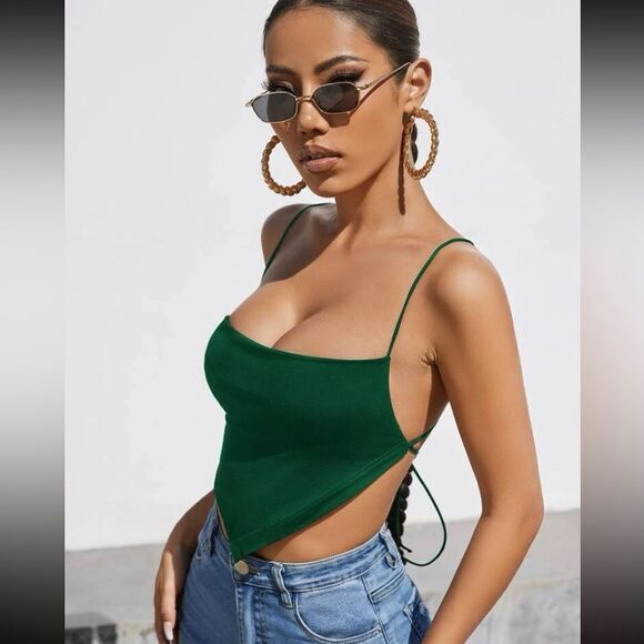 Green bandanna fairy style open back top - Picture 3 of 9